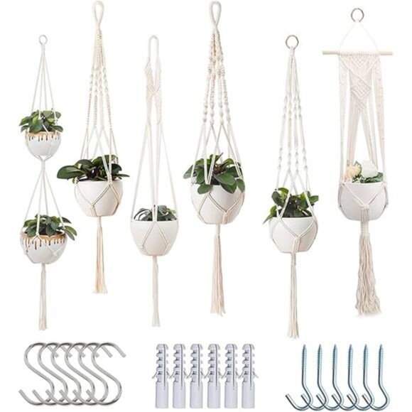 Macrame Plant Hangers Indoor Macrame Hanging Planters for Indoor Plants, 6 Pack - Picture 7 of 14